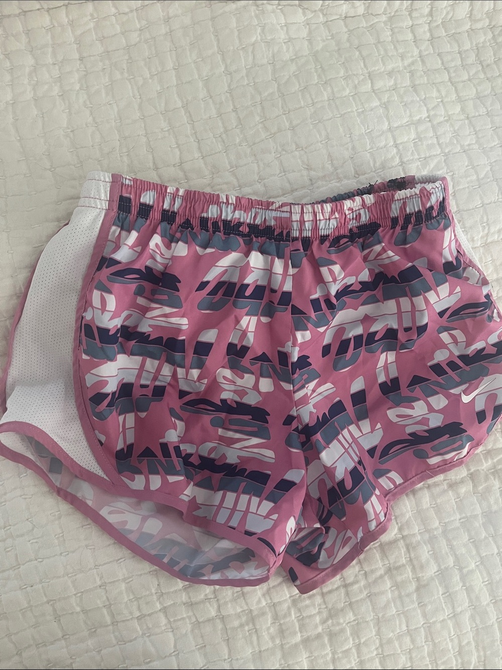 Nike Pink Graphic Kids Athletic Shorts with White Side Panels